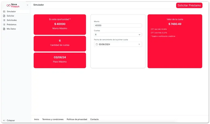 Pantalla del sistema desarrollado a medida para el cliente del caso